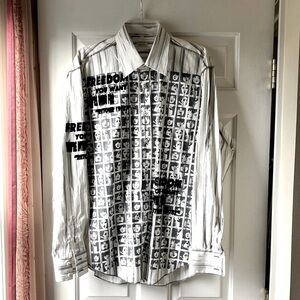 Henley’s Men’s Long Sleeve Shirt Whitew/Black Size XL